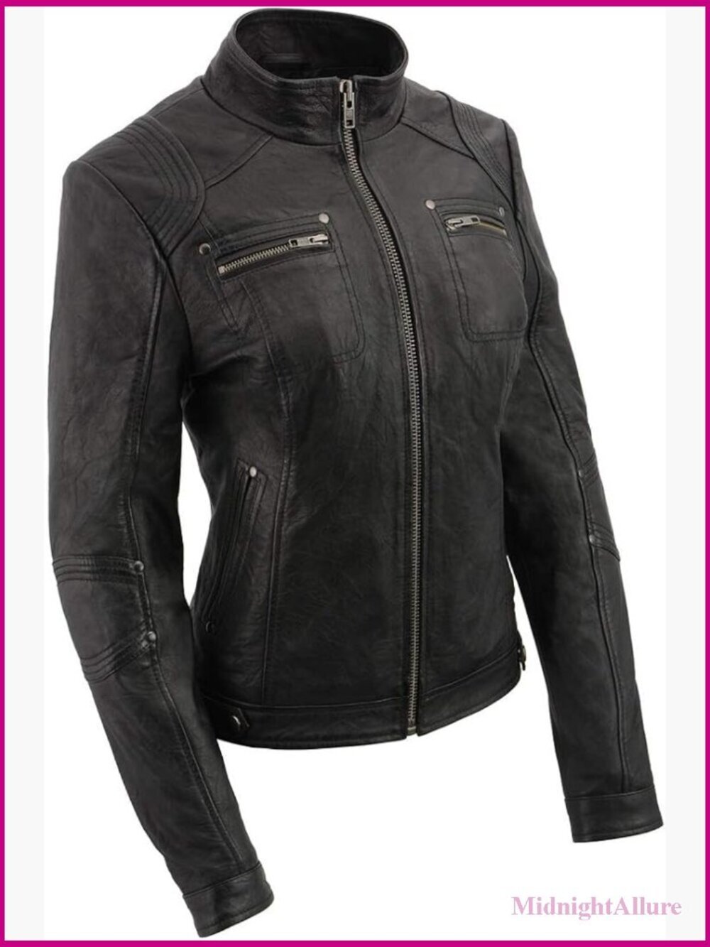 Premium Leather Fashion Jacket - Women's Zip Up Moto Style